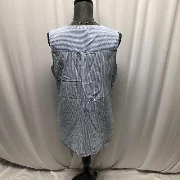 Croft and Barrow Sleeveless Top Womens Sz Large Blue White Striped Cotton Tunic - Picture 5 of 9